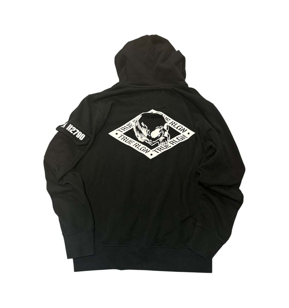 True Religion Full Zip Hoodie Black Skull Design Men's Size L